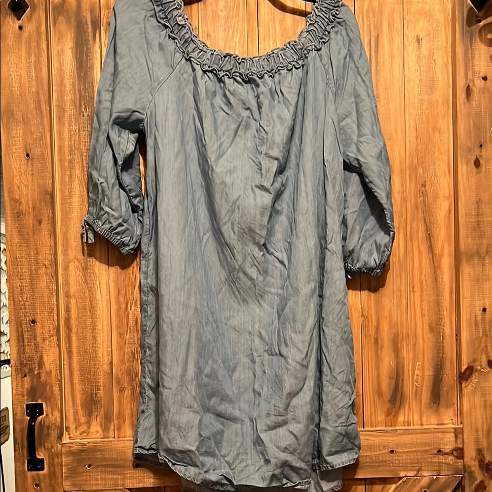 crown & ivy soft denim color Off-Shoulder Blouse